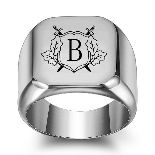 Titanium Steel Finger Ring, polished, letters are from A to Z & different size for choice & different designs for choice & for man, original color, Sold By PC