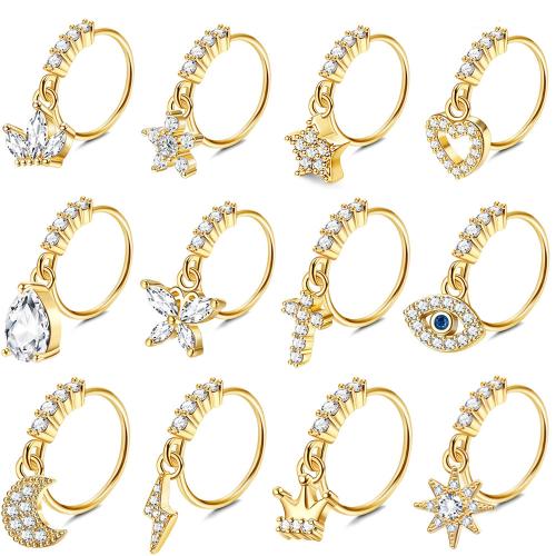 Stainless Steel Nose Piercing Jewelry, 304 Stainless Steel, plated, different styles for choice & micro pave cubic zirconia & for woman, golden, Sold By PC