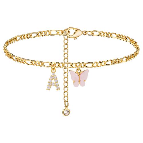 Stainless Steel Anklet, 304 Stainless Steel, with Acrylic, letters are from A to Z & Unisex & different styles for choice & micro pave cubic zirconia, golden, Length:Approx 19 cm, Sold By PC