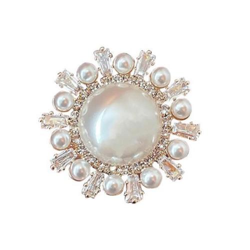 Tibetan Style Brooches, with Plastic Pearl, plated, for woman & with rhinestone, golden, 30x30mm, Sold By PC