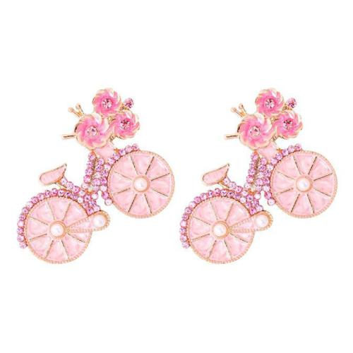 Zinc Alloy Brooches with Plastic Pearl for woman & enamel & with rhinestone pink Sold By PC