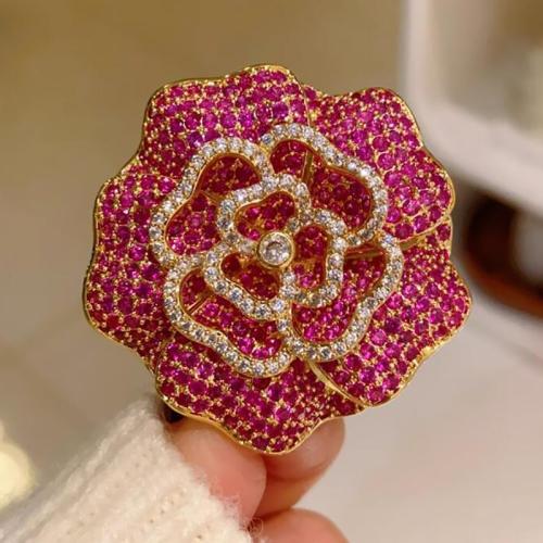 Tibetan Style Brooches, for woman & with rhinestone, golden, 39x39mm, Sold By PC