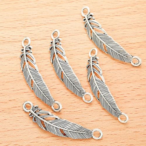 Zinc Alloy Connector Feather antique silver color plated DIY & 1/1 loop Sold By Bag