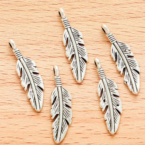 Tibetan Style Feather Pendants, antique silver color plated, DIY, 23x6mm, 100PC/Bag, Sold By Bag