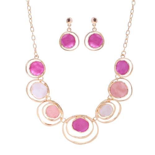 Tibetan Style Jewelry Set, earring & necklace, Round, plated, cross chain & 2 pieces & for woman & enamel & hollow, more colors for choice, Sold By Set