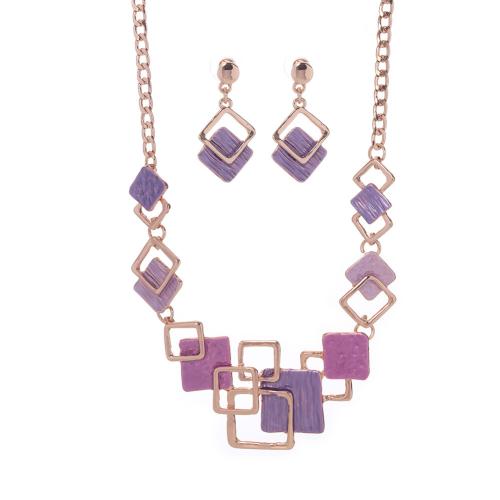 Tibetan Style Jewelry Set, earring & necklace, Geometrical Pattern, plated, 2 pieces & sideways chain & for woman & enamel & hollow, more colors for choice, Sold By Set