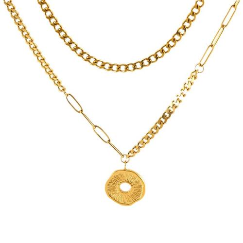 304 Stainless Steel Necklace, with Titanium Steel, 18K gold plated, Double Layer & oval chain & for woman, Sold By PC