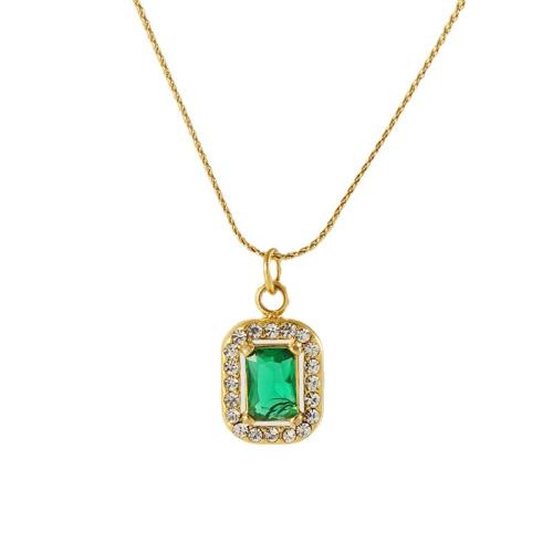 Acier inoxydable 304 collier, avec Acier titane, Motif géométrique, Plaqué or 18K, pavé de micro zircon & pour femme & avec strass, plus de couleurs à choisir, Longueur:Environ 17.7 pouce, Vendu par PC