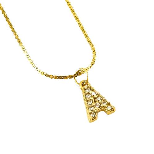 Acier inoxydable 304 collier, avec Acier titane, Lettre d’alphabet, Plaqué or 18K, styles différents pour le choix & pour femme & avec strass, Longueur:Environ 17.7 pouce, Vendu par PC