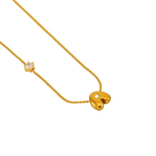 Acier inoxydable 304 collier, avec Acier titane, Lettre d’alphabet, Plaqué or 18K, styles différents pour le choix & pavé de micro zircon & pour femme, Longueur:Environ 17.7 pouce, Vendu par PC