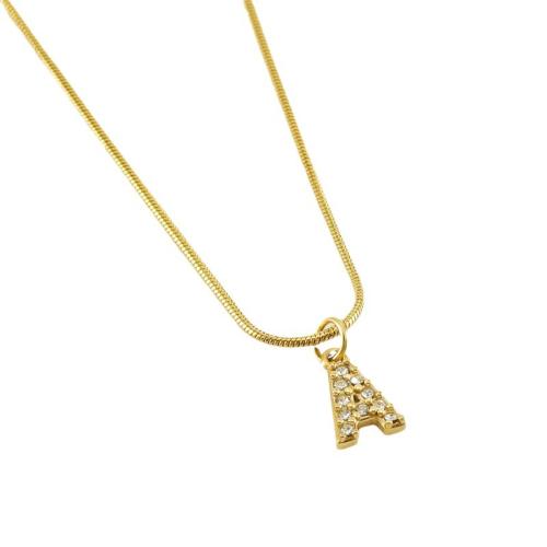 Acier inoxydable 304 collier, avec Acier titane, Lettre d’alphabet, Plaqué or 18K, chaîne serpent & styles différents pour le choix & pour femme & avec strass, Longueur:Environ 17.7 pouce, Vendu par PC