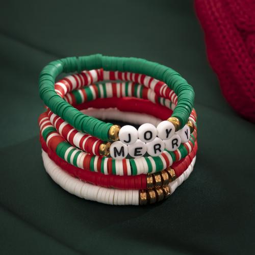 Pulsera de Navidad, Arcilla polimero, con plástico recubierto de cobre & aleación de zinc & Acrílico, hecho a mano, 5 piezas & Diseño de Navidad & Joyería & para mujer, multicolor, Vendido por Set