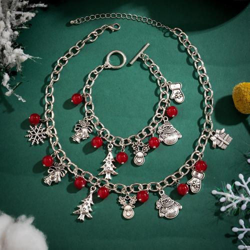 Zinc Alloy Jewelry Set with Glass Beads & iron chain with 7cm extender chain platinum color plated Christmas Design & fashion jewelry & for woman Length Approx 35 cm Approx 18 cm Sold By PC