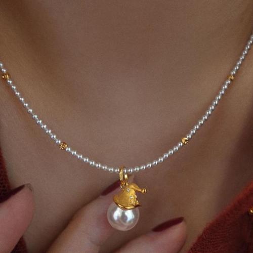 Plastic Pearl Necklace, with Tibetan Style, with 5cm extender chain, Christmas Design & fashion jewelry & for woman, white, Length:Approx 40 cm, Sold By PC