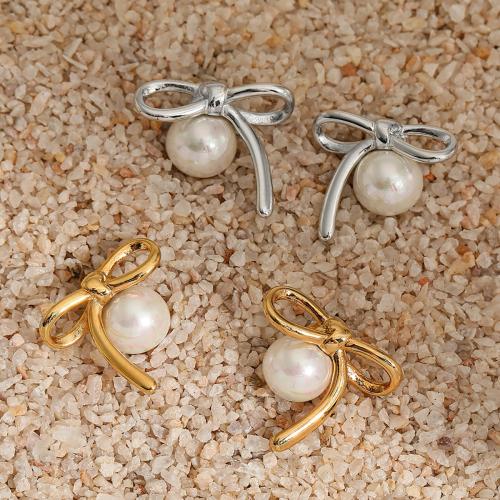 Stainless Steel Stud Earrings 304 Stainless Steel with Plastic Pearl fashion jewelry & for woman Sold By Pair