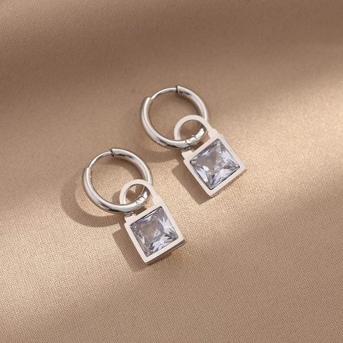 Titanium Steel  Earring fashion jewelry & micro pave cubic zirconia & for woman 30mm Sold By Pair