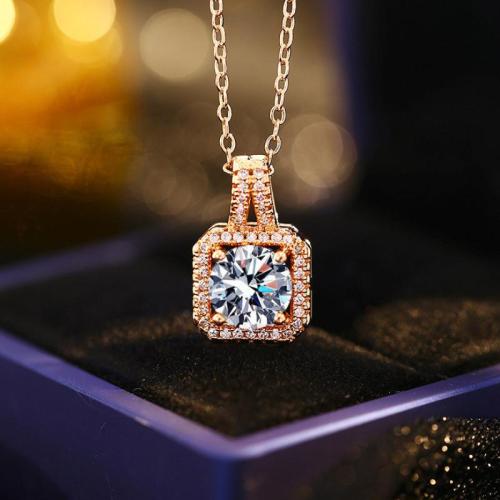 Cubic Zircon Micro Pave Brass Necklace, fashion jewelry & micro pave cubic zirconia & for woman, more colors for choice, 8.67x15.55mm, Length:Approx 45 cm, Sold By PC