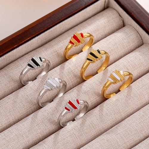 Enamel Stainless Steel Finger Ring, 304 Stainless Steel, fashion jewelry & for woman, more colors for choice, inside diameter 17mm, Sold By PC