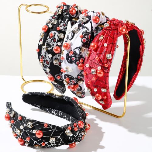 Cloth Hair Band with Glass Rhinestone & Plastic Pearl Halloween Jewelry Gift & for woman Sold By PC