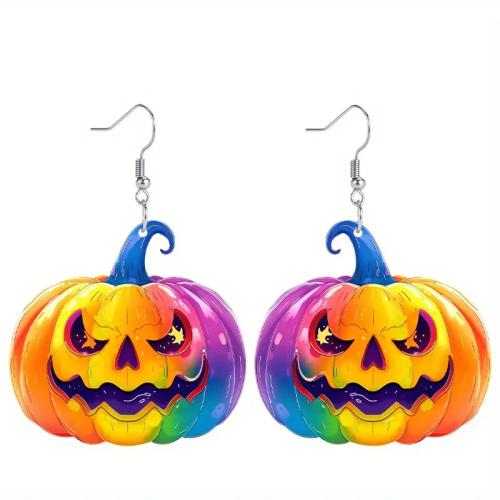 Nuevas joyas y decoraciones populares de Halloween, Acrílico, con acero inoxidable 304, Calabaza, Joyería de Halloween & para mujer, 30x35mm, Vendido por Par