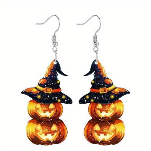 New Hot Halloween Jewelry and Decor, Acrylic, with 304 Stainless Steel, Pumpkin, Halloween Jewelry Gift & for woman, 30x20mm, Sold By Pair