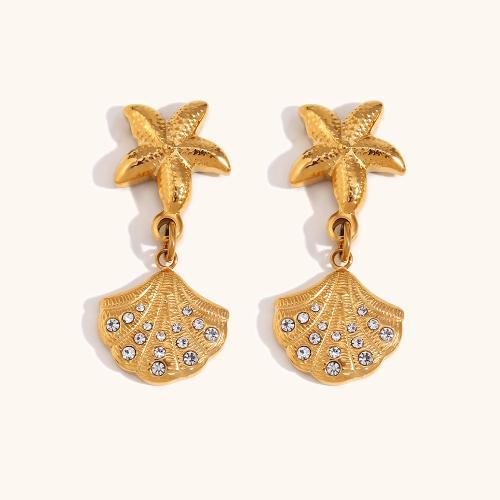 304 Stainless Steel Drop Earring 18K gold plated fashion jewelry & for woman & with rhinestone golden Sold By Pair