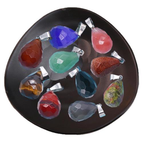 Gemstone Pendants Jewelry, Natural Stone, with Brass, Teardrop, silver color plated, DIY & different materials for choice & faceted, more colors for choice, 13x23mm, Sold By PC