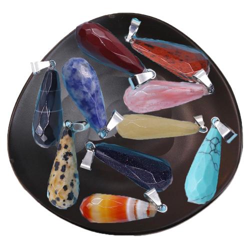 Gemstone Pendants Jewelry, Natural Stone, with Brass, Teardrop, silver color plated, DIY & different materials for choice & faceted, more colors for choice, 10x28mm, Sold By PC