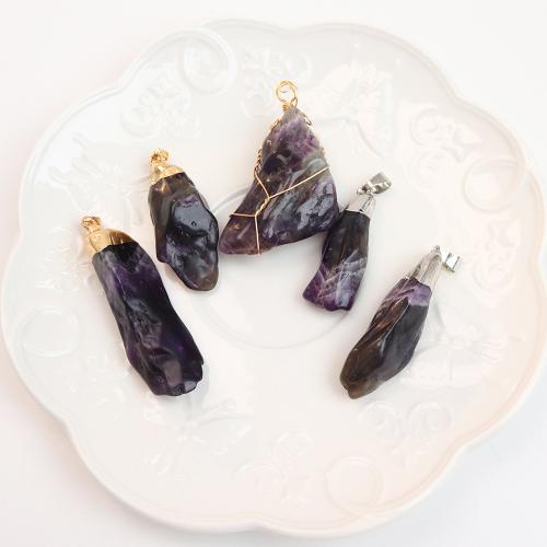 Quartz Gemstone Pendants, Amethyst, with Brass, plated, DIY & different size for choice, more colors for choice, Sold By PC