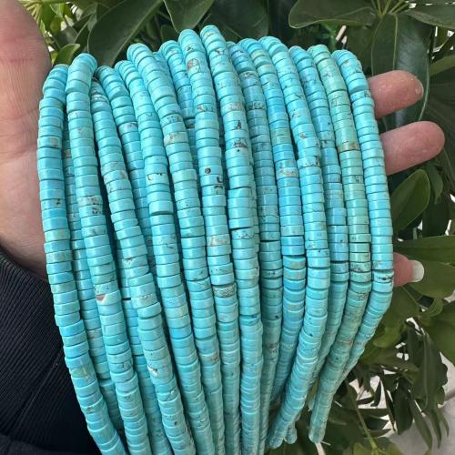 Tyrkysové korálky, Přírodní Turquoise, Flat Round, lesklý, DIY & různé velikosti pro výběr, tyrkysově modré, Prodáno za Cca 38 cm Strand