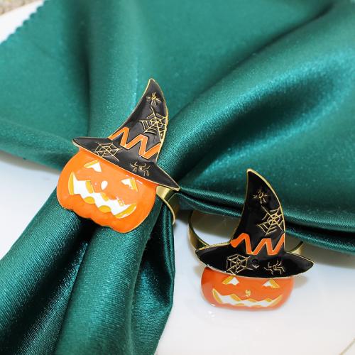 Tibetan Style Napkin Ring, Pumpkin Car, gold color plated, Halloween Design & enamel, orange, nickel, lead & cadmium free, Sold By PC