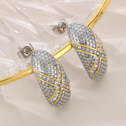 Boucle d'oreille Acier Titane, Placage, pavé de micro zircon & pour femme, Vendu par paire