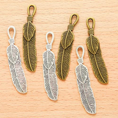 Tibetan Style Feather Pendants, plated, DIY, more colors for choice, 57x11mm, 100PCs/Bag, Sold By Bag