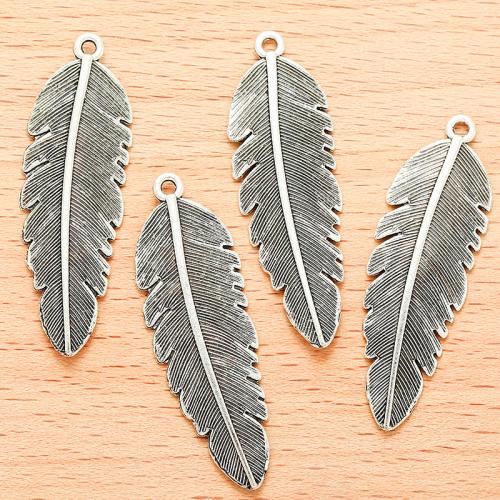 Pendentifs de Feather alliage zinc, alliage de zinc, forme de plume, Plaqué de couleur d'argent, DIY, 43x14mm, 100PC/sac, Vendu par sac