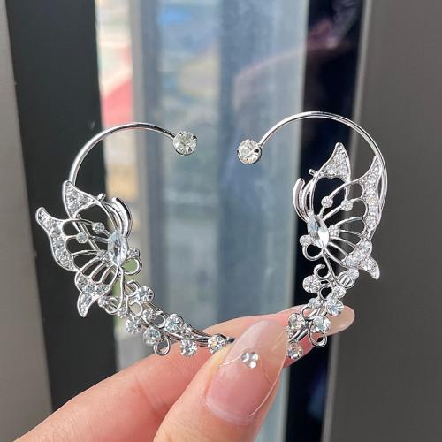 Faisean Earring chufa, Sinc Alloy, dath airgid plated, jewelry faisin & le rhinestone, airgid, nicil, luaidhe & caidmiam saor in aisce, 32x60mm, Díolta De réir PC