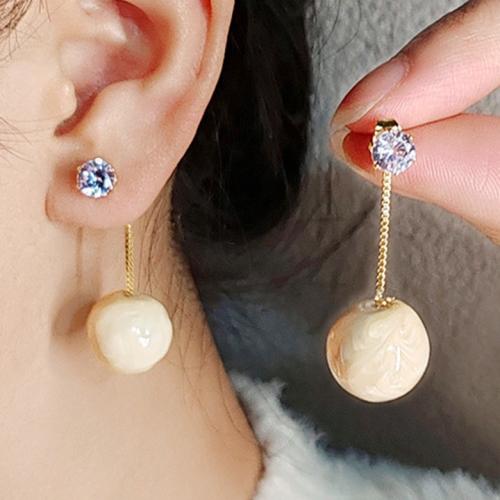 Boucles d'oreilles en alliage de zinc, avec perle de plastique, Placage de couleur d'or, bijoux de mode & avec strass, doré, protéger l'environnement, sans nickel, plomb et cadmium, 15x37mm, Vendu par paire