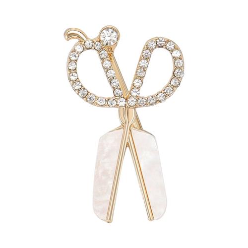 Zinc Alloy Brooches Scissors plated fashion jewelry & with rhinestone nickel lead & cadmium free Sold By PC