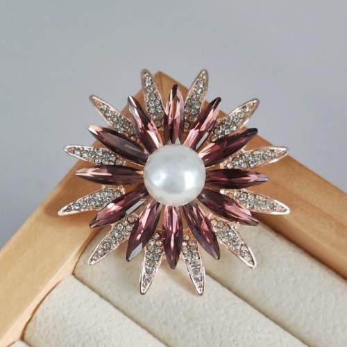 Zinc Alloy Brooches with Plastic Pearl plated fashion jewelry & with rhinestone nickel lead & cadmium free Sold By PC