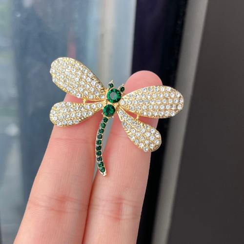 Tibetan Style Brooches, Dragonfly, plated, fashion jewelry & with rhinestone, green, nickel, lead & cadmium free, 45x40mm, Sold By PC