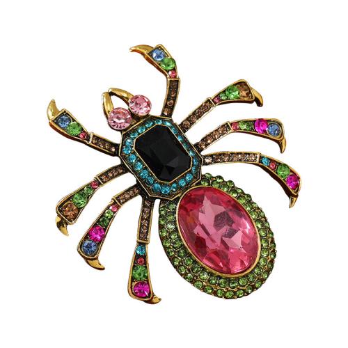 Zinc Alloy Brocher, Spider, forgyldt, mode smykker & med rhinestone, lyserød, nikkel, bly & cadmium fri, 65x72mm, Solgt af PC