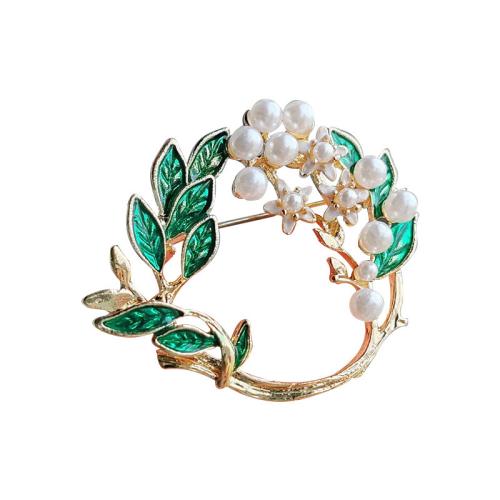 Zinc Alloy Brooches with Plastic Pearl Flower gold color plated fashion jewelry & enamel golden nickel lead & cadmium free Sold By PC