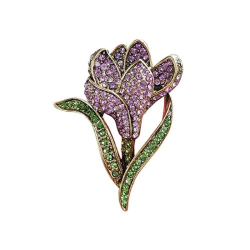 Zinc Alloy Brooches Flower plated fashion jewelry & with rhinestone nickel lead & cadmium free Sold By PC