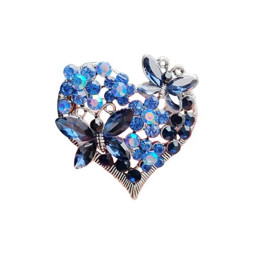 Zinc Alloy Brocher, Heart, forgyldt, mode smykker & med rhinestone, flere farver til valg, nikkel, bly & cadmium fri, 35x35mm, Solgt af PC