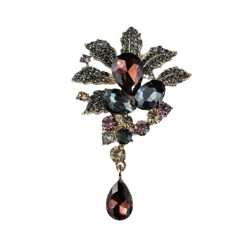 Zinc Alloy Brooches Flower plated fashion jewelry & with rhinestone black nickel lead & cadmium free Sold By PC