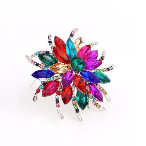 Tibetan Style Brooches, Flower, plated, fashion jewelry & with rhinestone, more colors for choice, nickel, lead & cadmium free, 60x63mm, Sold By PC