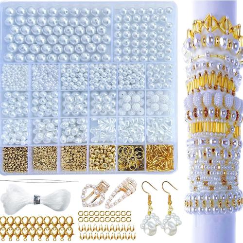 Perles en plastique ABS, avec plastique revêtu de cuivre, DIY, couleurs mélangées, Vendu par boîte