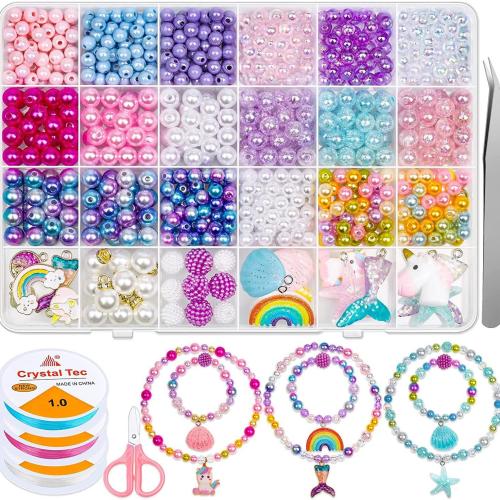 Children DIY String Beads Set, ABS Plastic, more colors for choice, Sold By Box