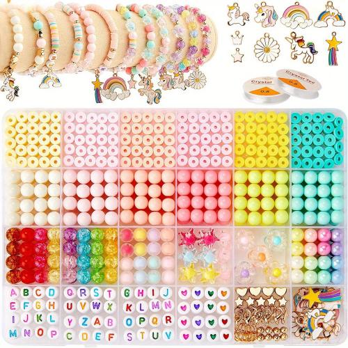 Children DIY String Beads Set, Polymer Clay, plated, mixed colors, Sold By Box