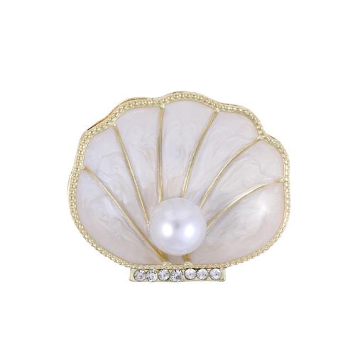 Tibetan Style Brooches, with Plastic Pearl, Shell, plated, Unisex & enamel & with rhinestone, more colors for choice, Sold By PC