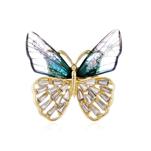 Tibetan Style Brooches, with Acrylic, Butterfly, KC gold color plated, Unisex & with rhinestone, more colors for choice, Sold By PC